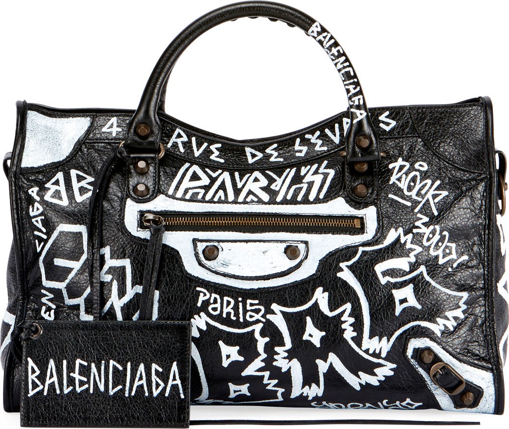 Balenciaga Classic City AJ Graffiti-Print Satchel Bag