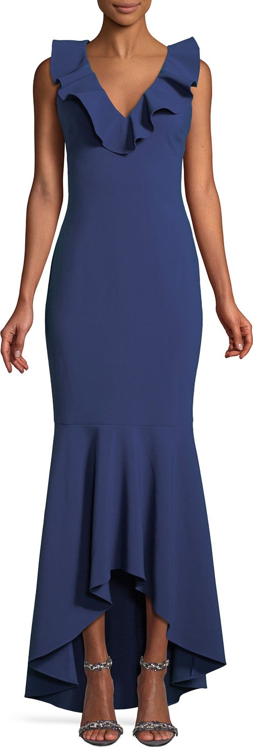 LIKELY Rowen Ruffle V-Neck Sleeveless Gown