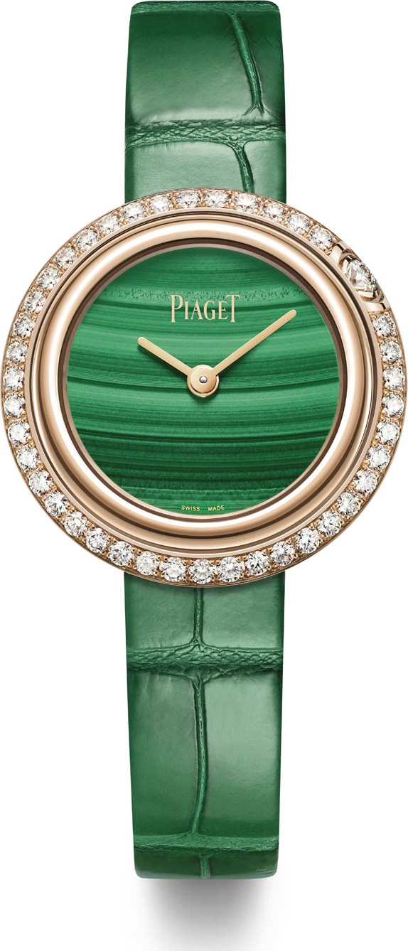 Piaget Possession 18k Rose Gold & Diamond Alligator Watch, Malachite