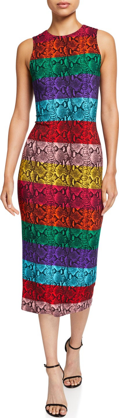 Alice + Olivia Delora Fitted Sleeveless Crewneck Dress