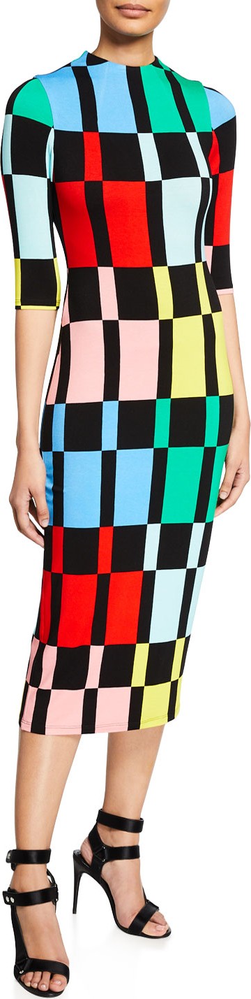 Alice + Olivia Delora Fitted Mock-Neck Colorblock Dress