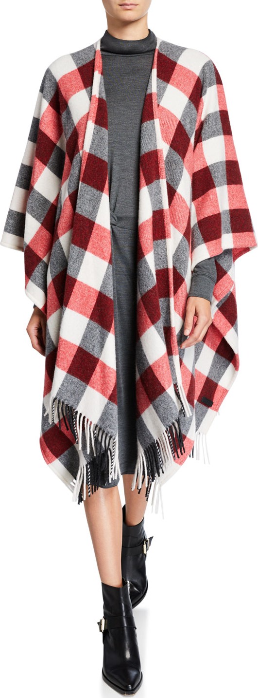 Rag & Bone Buffalo Plaid Fringe Poncho