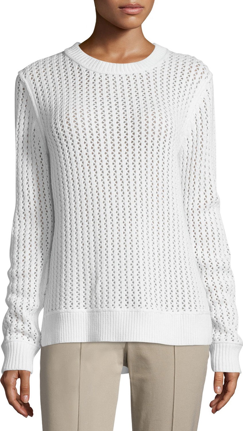 Michael Kors Long-Sleeve Zigzag-Ribbed Sweater, White Michael Kors Long-Sleeve Zigzag-Ribbed Sweater, White