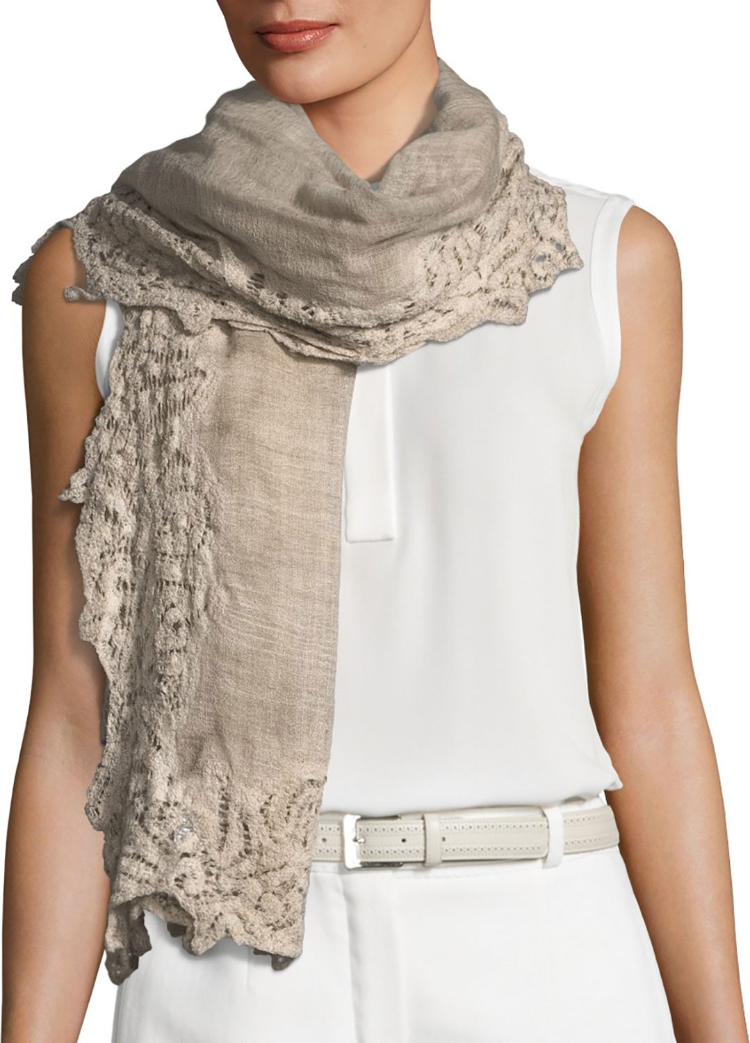 Faliero Sarti Maddina Wool-Blend Lace-Trim Scarf