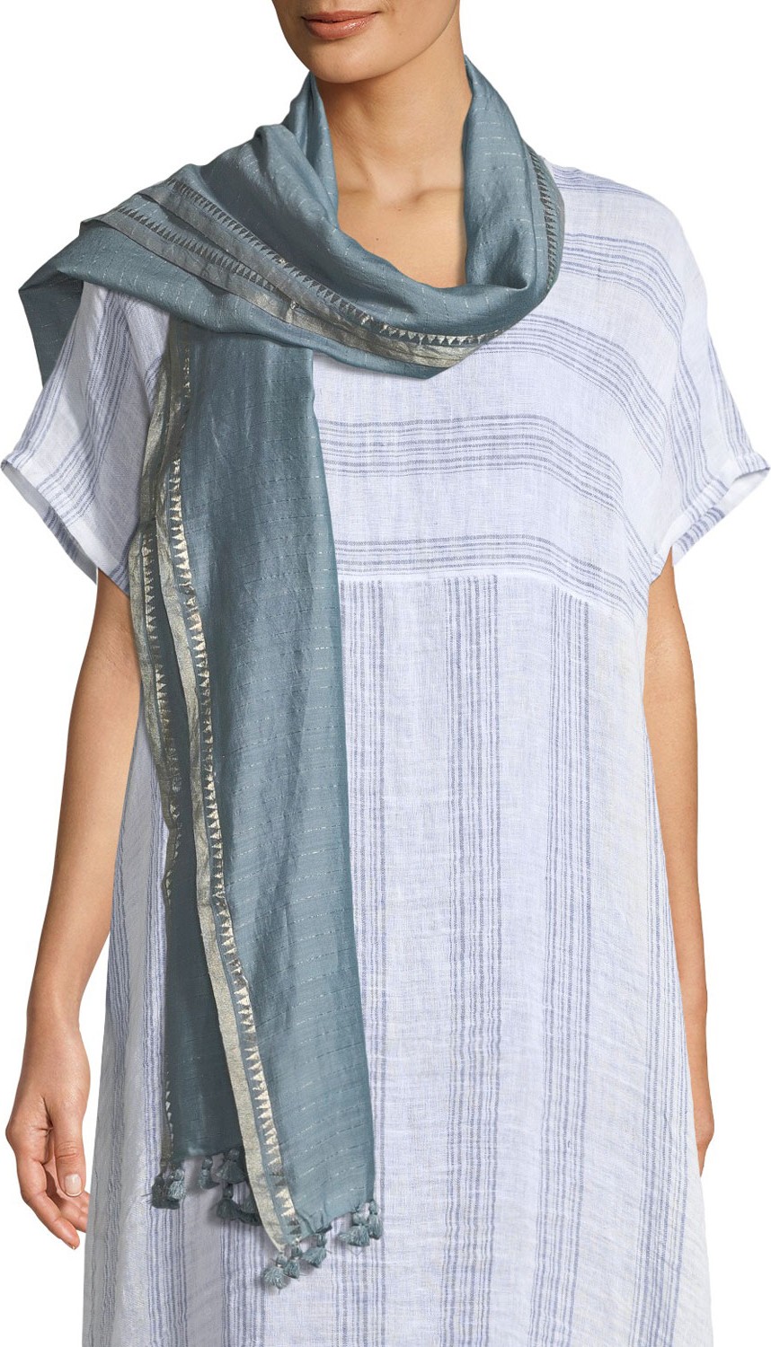 Eileen Fisher Hand-Loomed Silk Zari Striped Scarf