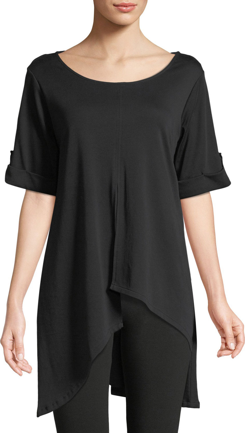 Joan Vass Short-Sleeve Artistic Cotton Tunic