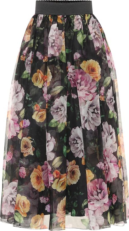 Dolce & Gabbana Floral silk-chiffon midi skirt