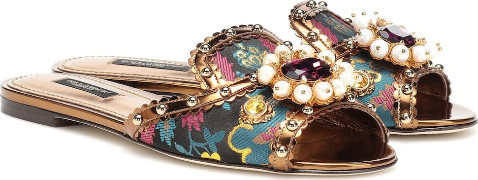 Dolce & Gabbana Embellished brocade slippers