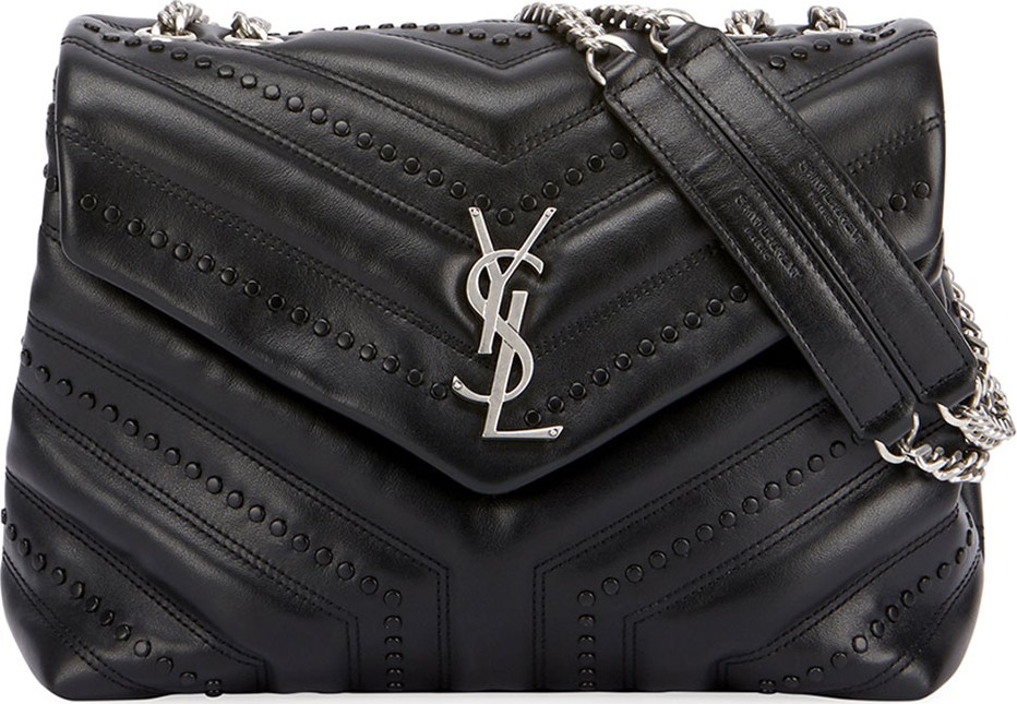 Saint Laurent Loulou Monogram YSL Small Flap Black Studded Chain Shoulder Bag