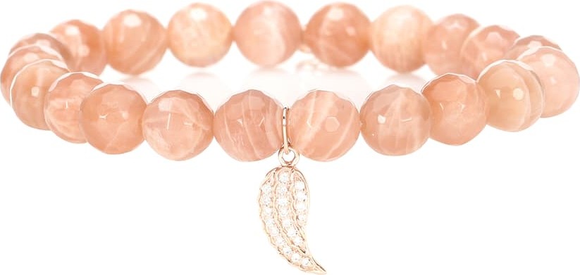 Sydney Evan Mini Wing moonstone beaded bracelet with 14kt rose gold and diamond charm