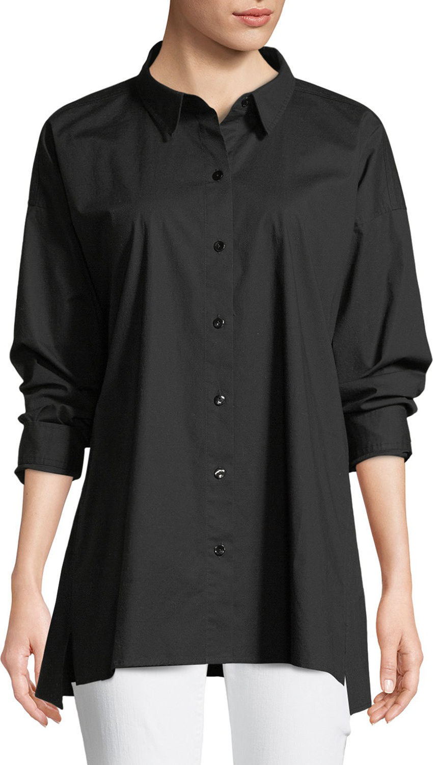 Eileen Fisher Organic Cotton Poplin Long-Sleeve Swing Top