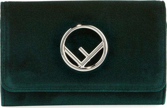 Fendi F Logo Velvet Wallet on a Chain