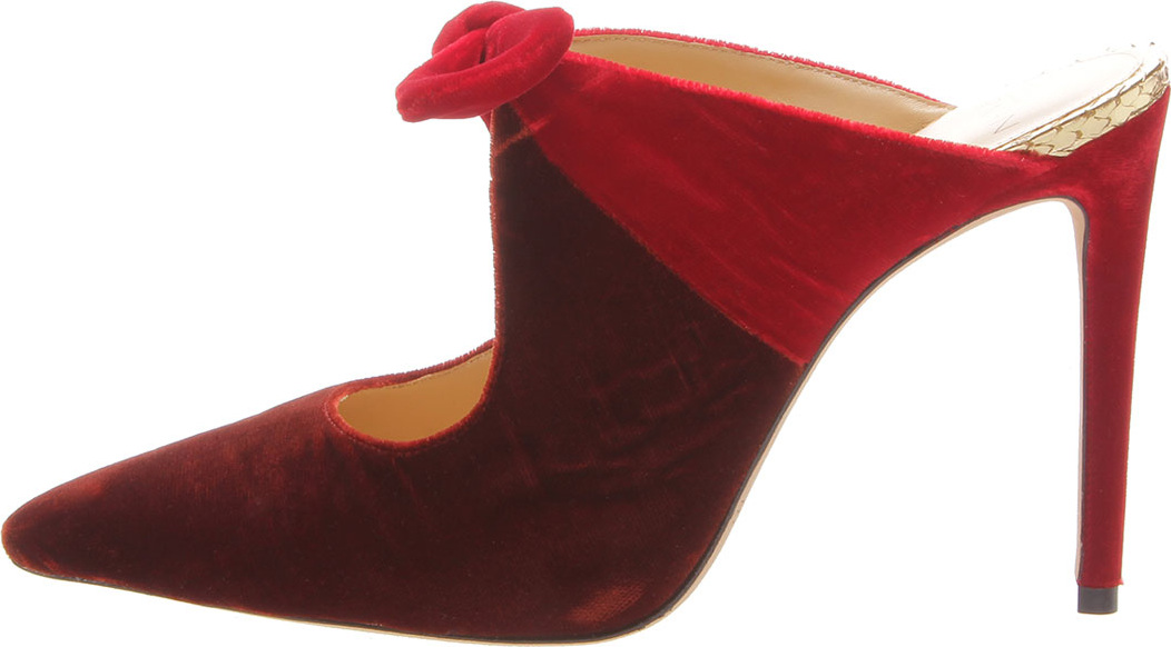 Alexandre Birman High Velvet Pointed 100mm Mules w/ Clarita Bow