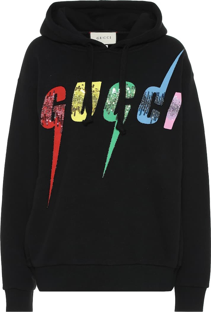 Gucci Logo sequined cotton-jersey hoodie