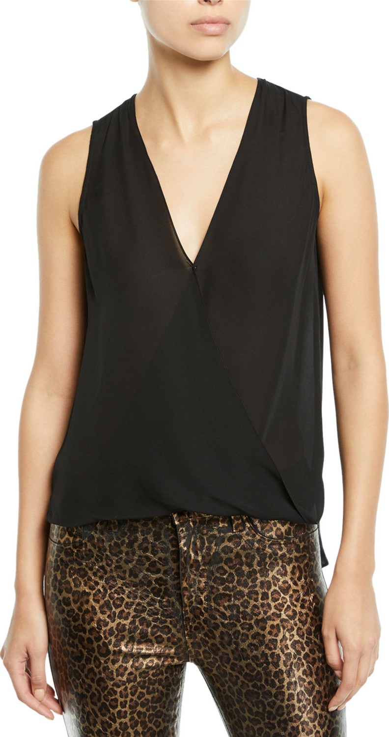 L'AGENCE Mila Draped V-Neck Silk Top