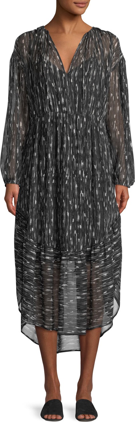 Vince Brushstroke Shirred Silk Shift Dress
