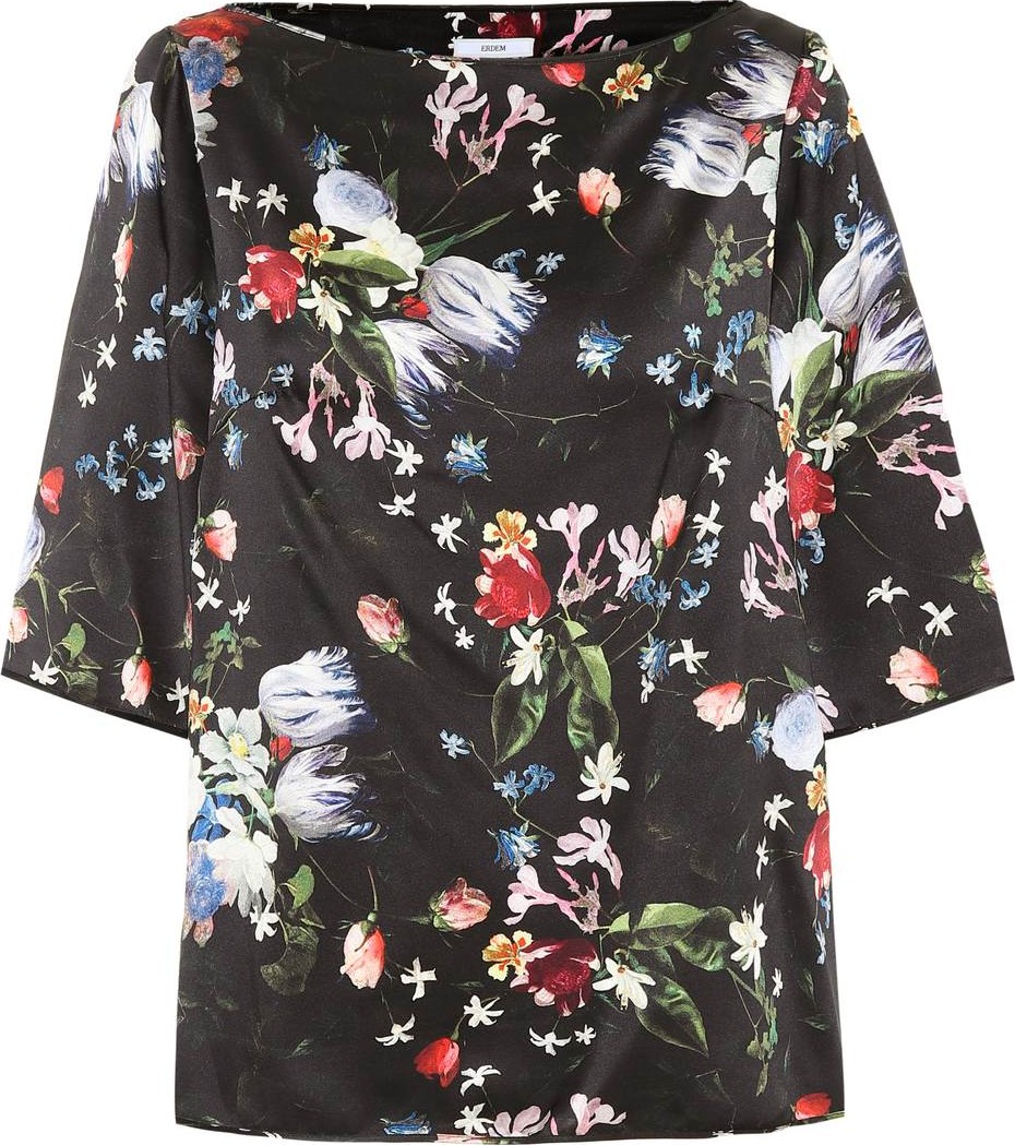 Erdem Gena floral silk satin top
