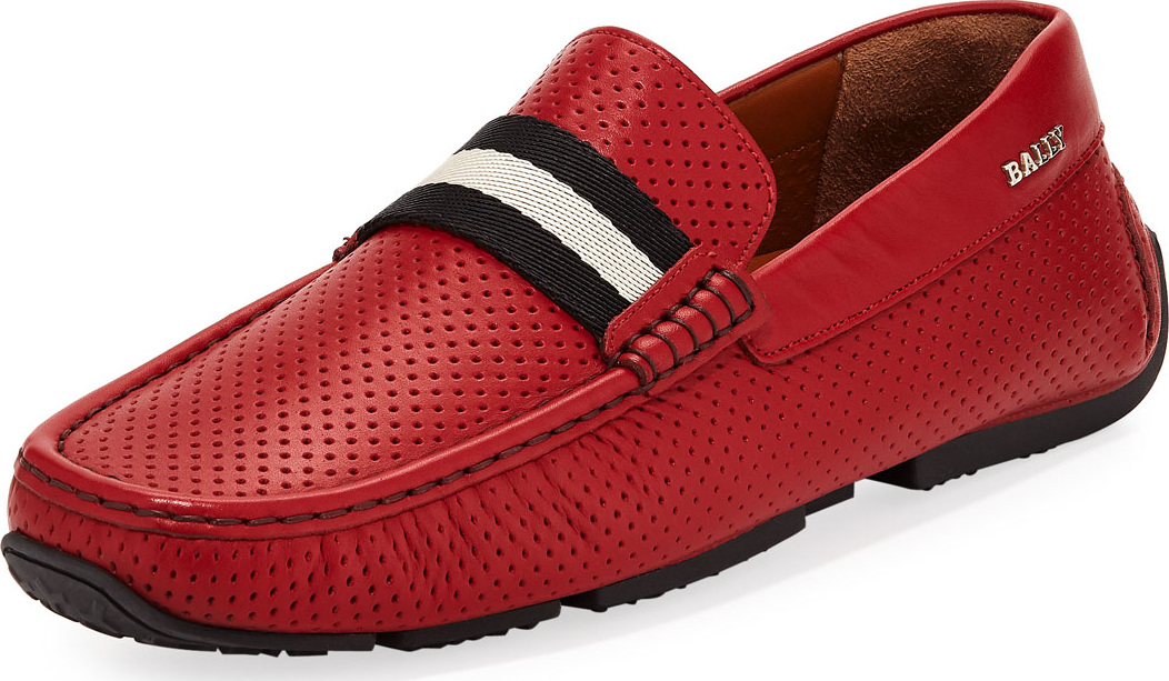 Bally Pearce Perforated Faux-Leather Driver, Red