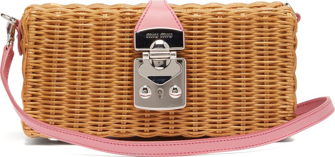 Miu Miu Leather-trimmed wicker bag