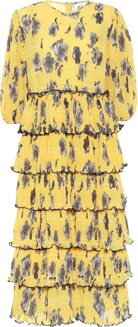 Ganni Floral crêpe midi dress