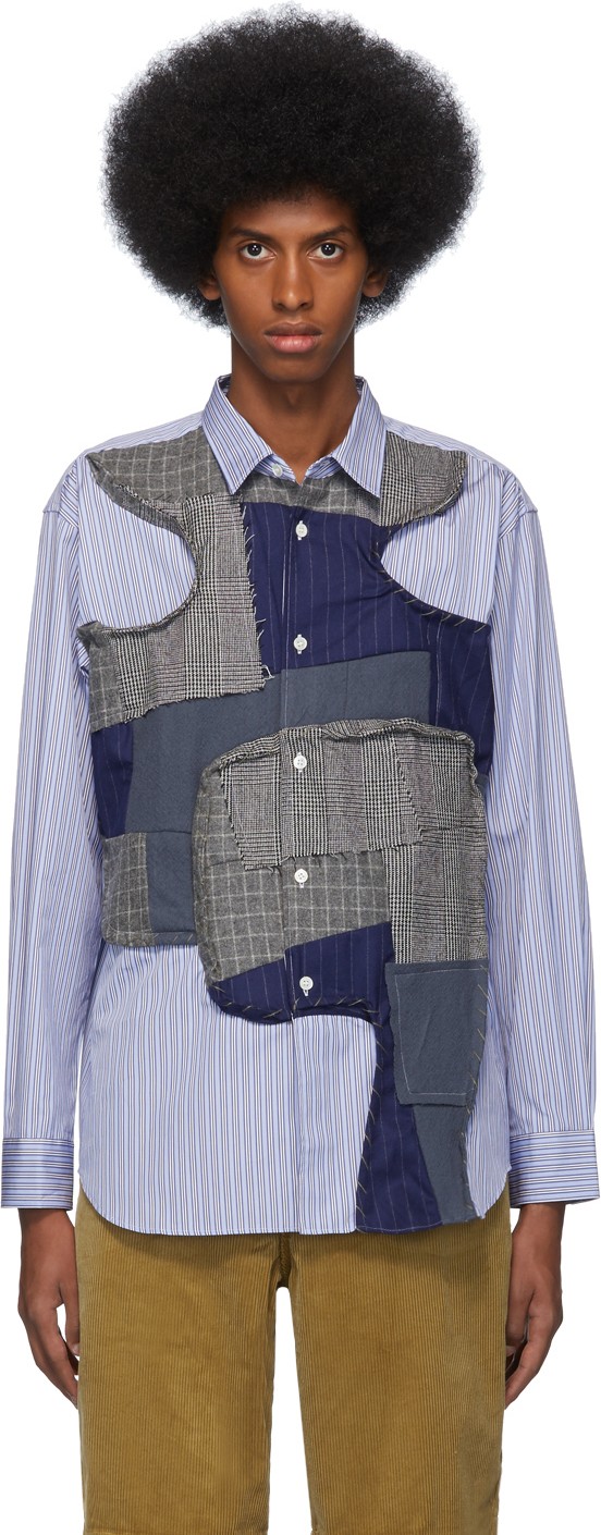 Comme Des Garcons Blue Stripe Multifabric Shirt
