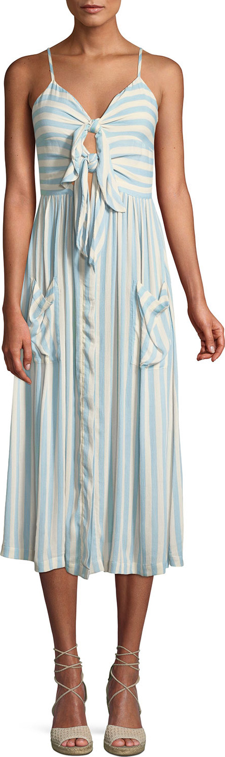 Rebecca Minkoff Derinda Striped Tie-Front Midi Dress