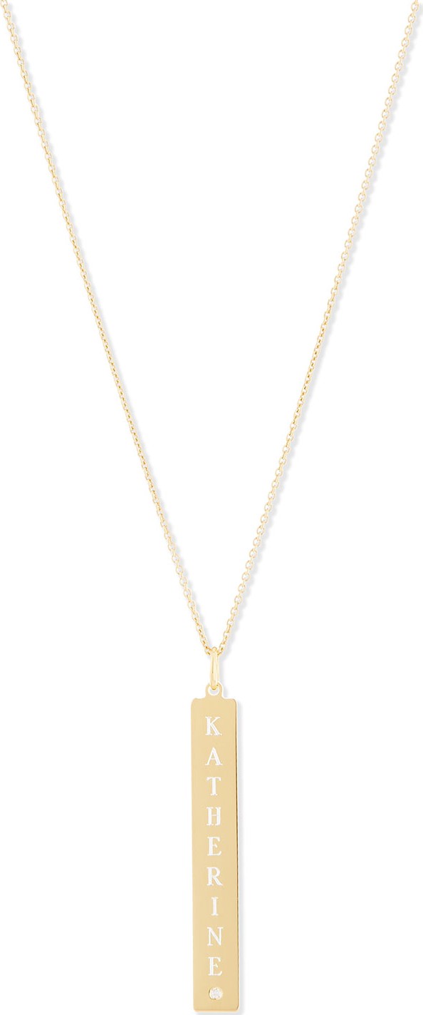 Sarah Chloe Leigh Engraved Vertical Bar Pendant Necklace with Diamond