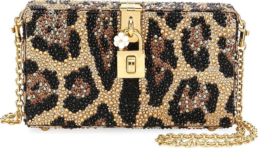 Dolce & Gabbana Dolce Leopard-Print Crystal Beaded Box Clutch Bag