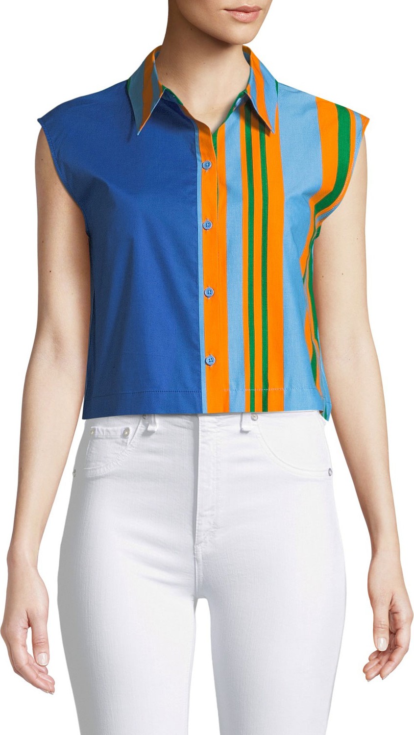 DIANE von FURSTENBERG Striped Poplin Cropped Beach Shirt