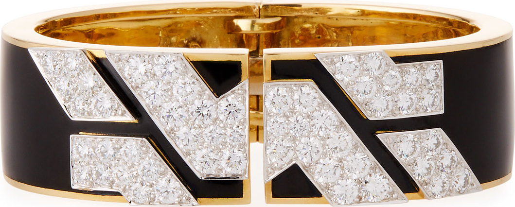 David Webb Manhattan 18k Gold Diamond Cuff Bracelet in Black Enamel