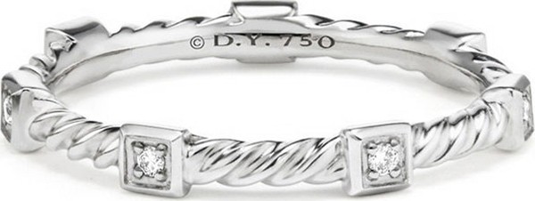 David Yurman Cable Collectibles Stacking Band Ring w/ Diamonds in 18k White Gold, Size 7