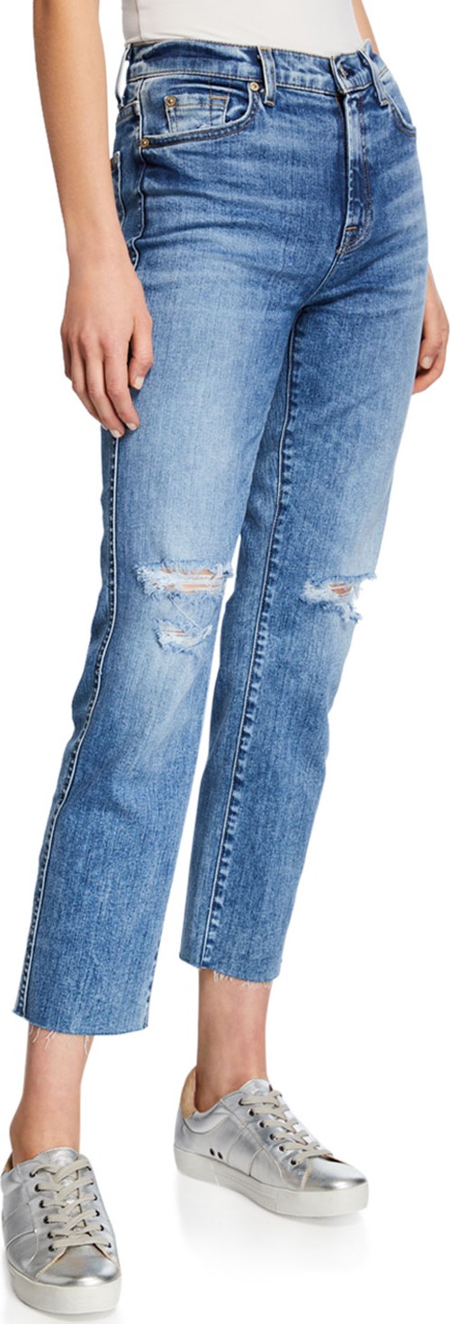 7 For All Mankind Edie Ripped High-Rise Cropped Jeans