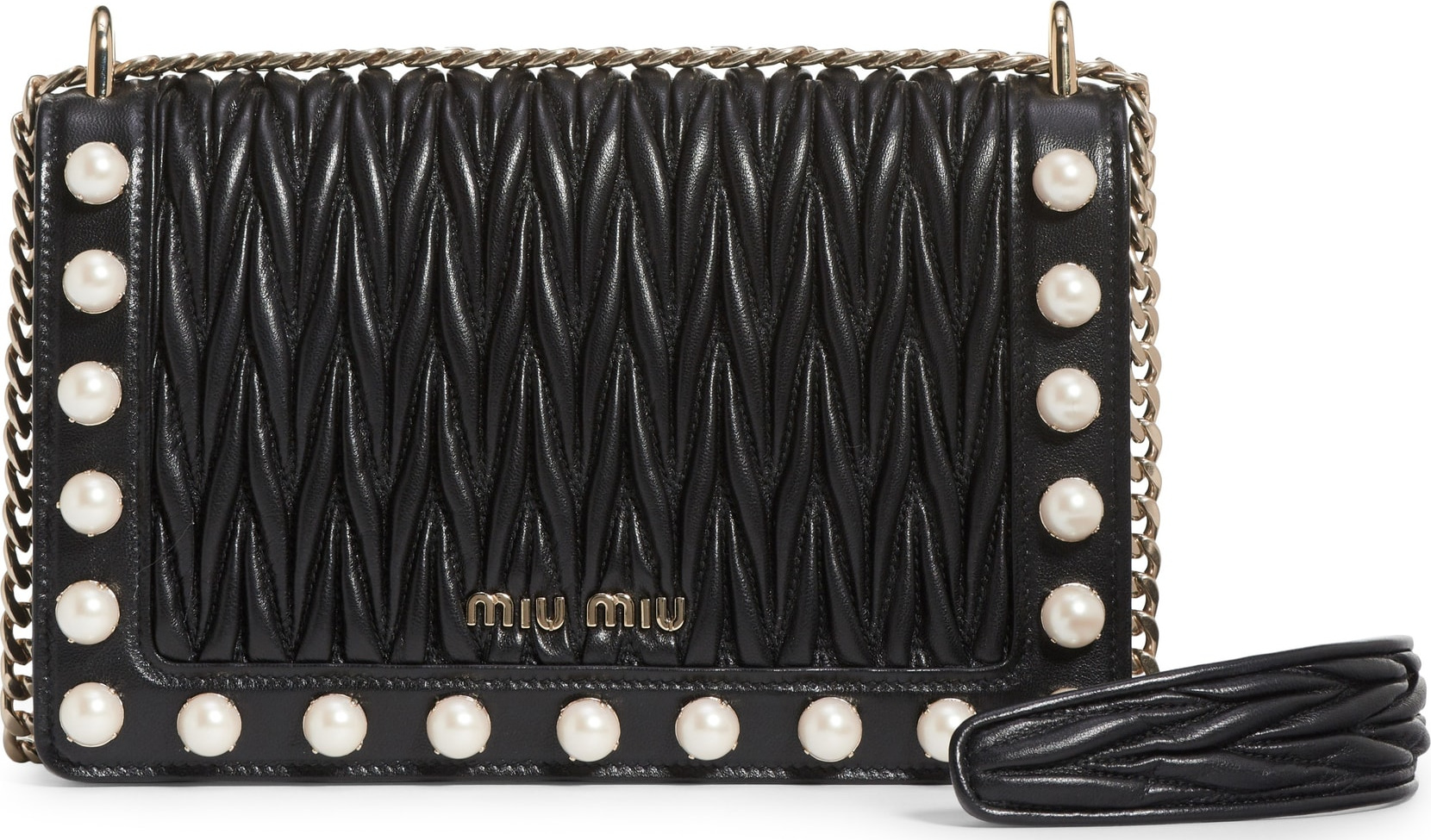 Miu Miu Imitation Pearl & Matelassé Leather Crossbody Bag