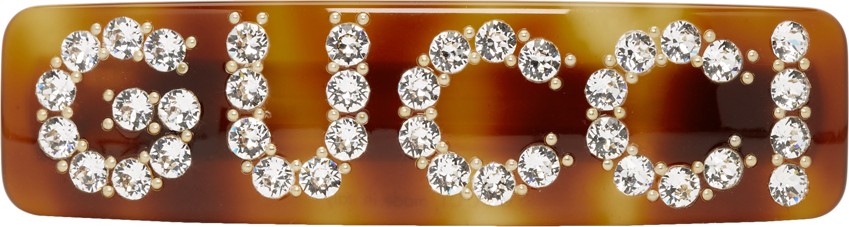 Gucci Tortoiseshell Crystal Logo Barrette