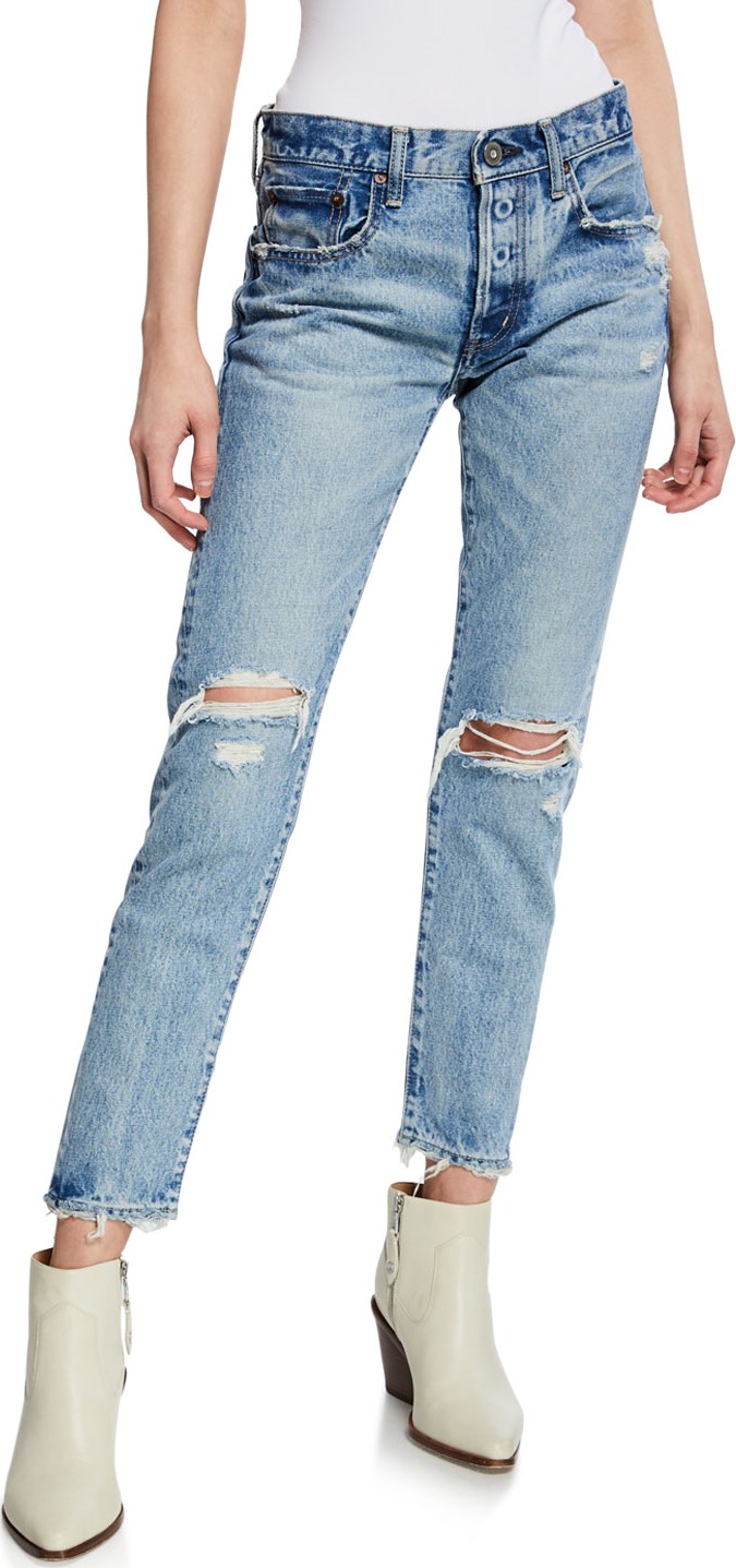 Moussy Lawton Tapered Mid-Rise Distressed Jeans