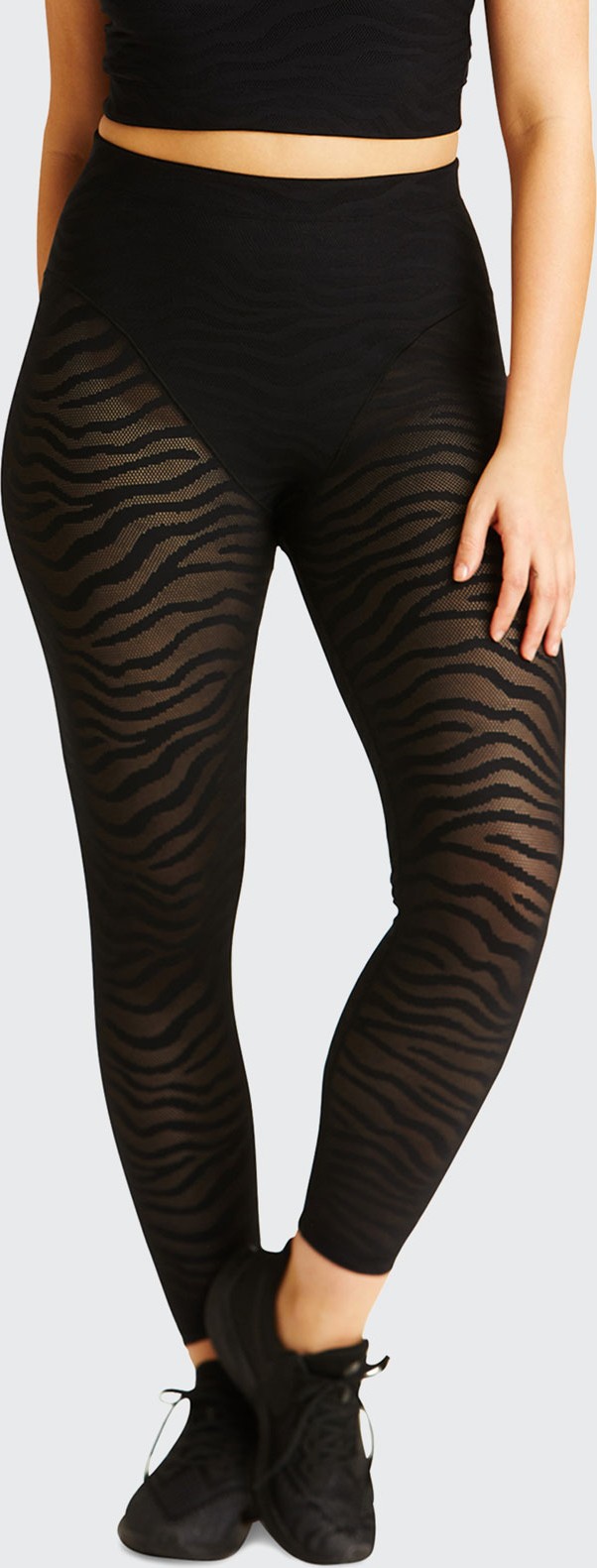 Adam Selman Sport Animal Stripe French-Cut Mesh Leggings