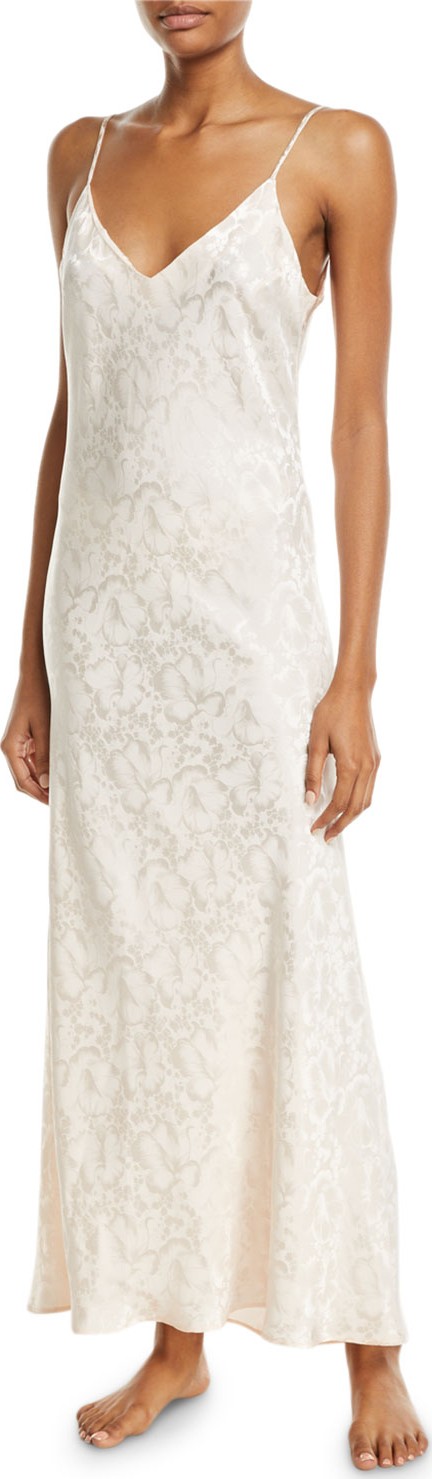 Pour Les Femmes Floral Jacquard Long Silk Nightgown