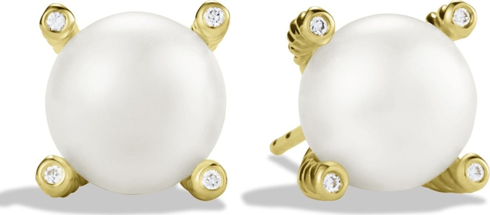 David Yurman Pearl Earrings with Diamonds in Gold