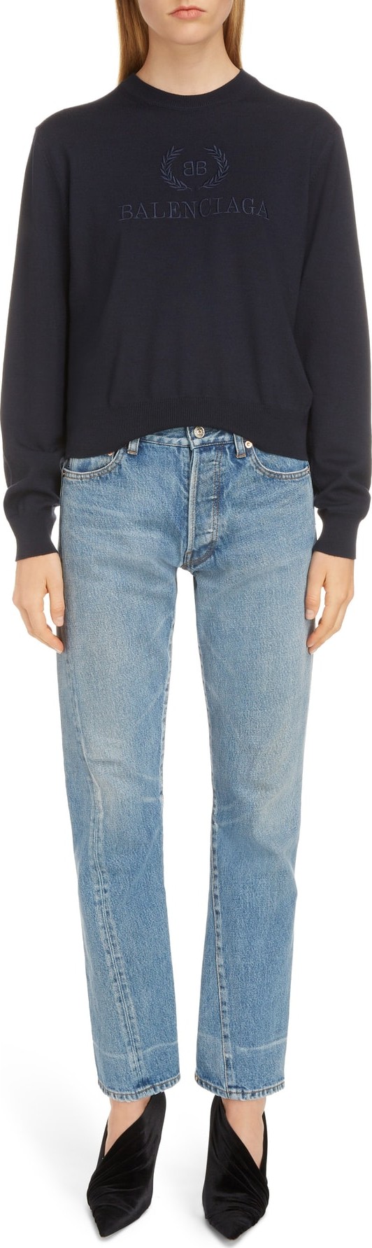 Balenciaga Wreath Logo Embroidered Wool Sweater