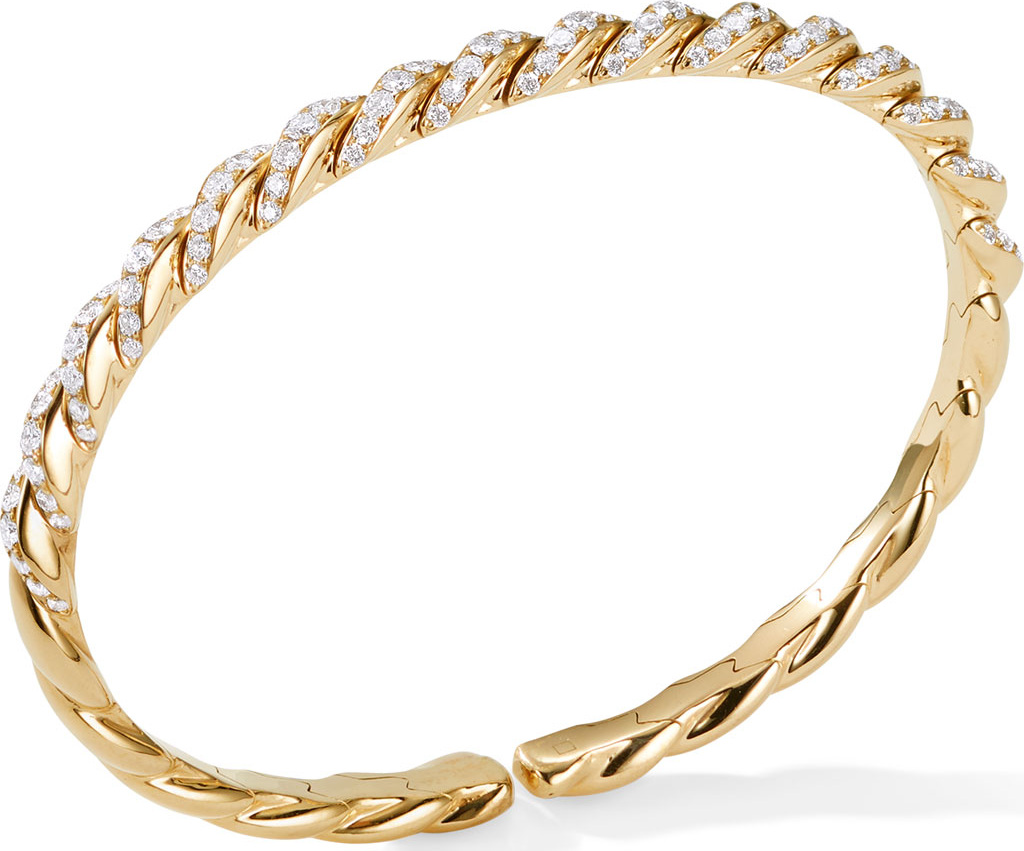 David Yurman Pave Flex 18k Gold & Diamond Bracelet, Size S