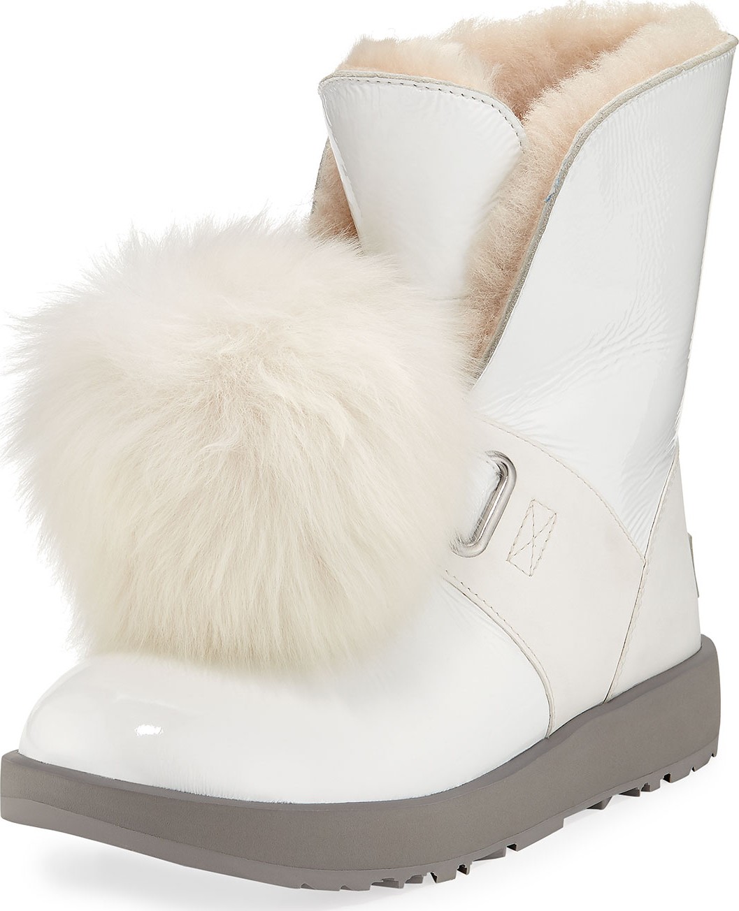 UGG Isley Waterproof Patent Boots with Shearling Pompom