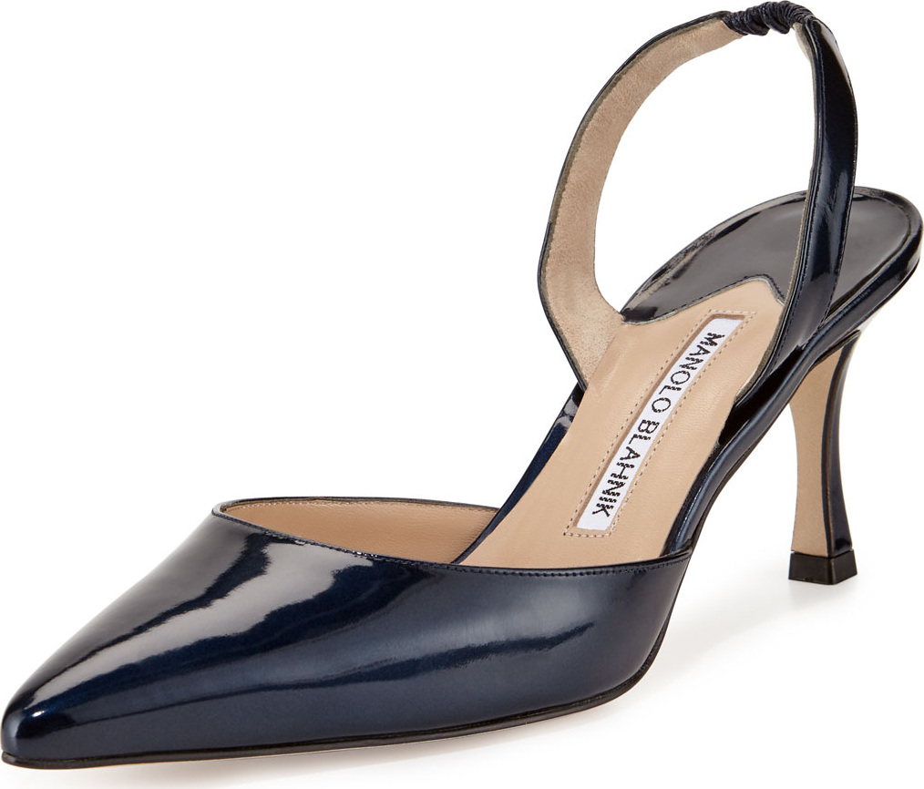 Manolo Blahnik Carolyne Patent Mid-Heel Halter Pump, Navy