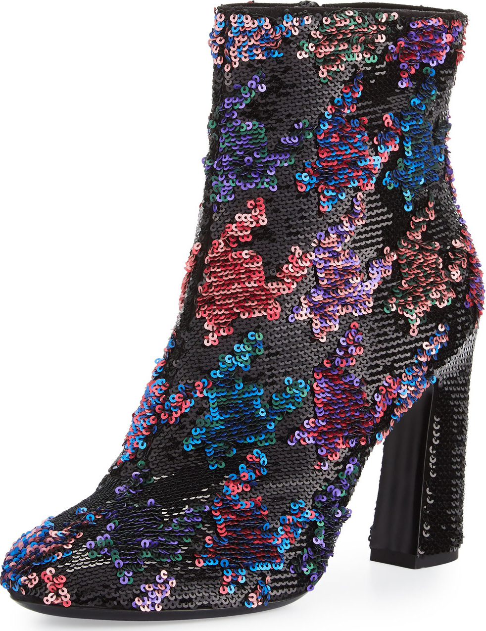 Roger Vivier Sequined Chunky-Heel Bootie, Multicolor