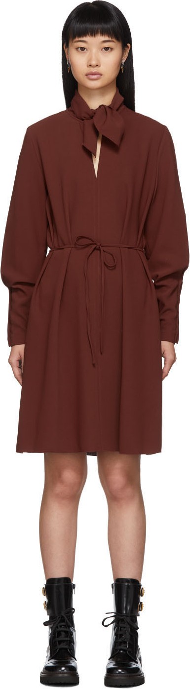 See By Chloé Red Neck Tie Long Sleeve Dress