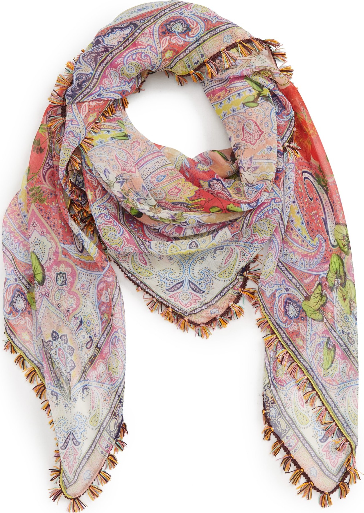 Etro Print Silk Tassel Scarf
