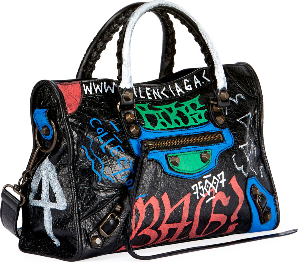 Balenciaga Classic Small City Graffiti-Print Tote Bag