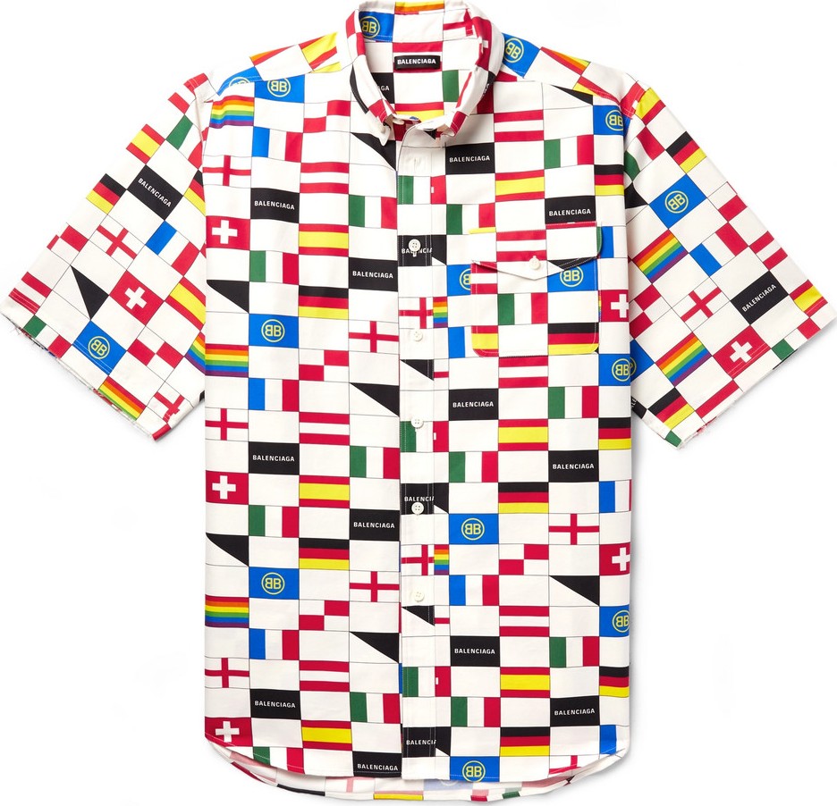 Balenciaga Oversized Button-Down Collar Printed Cotton-Poplin Shirt