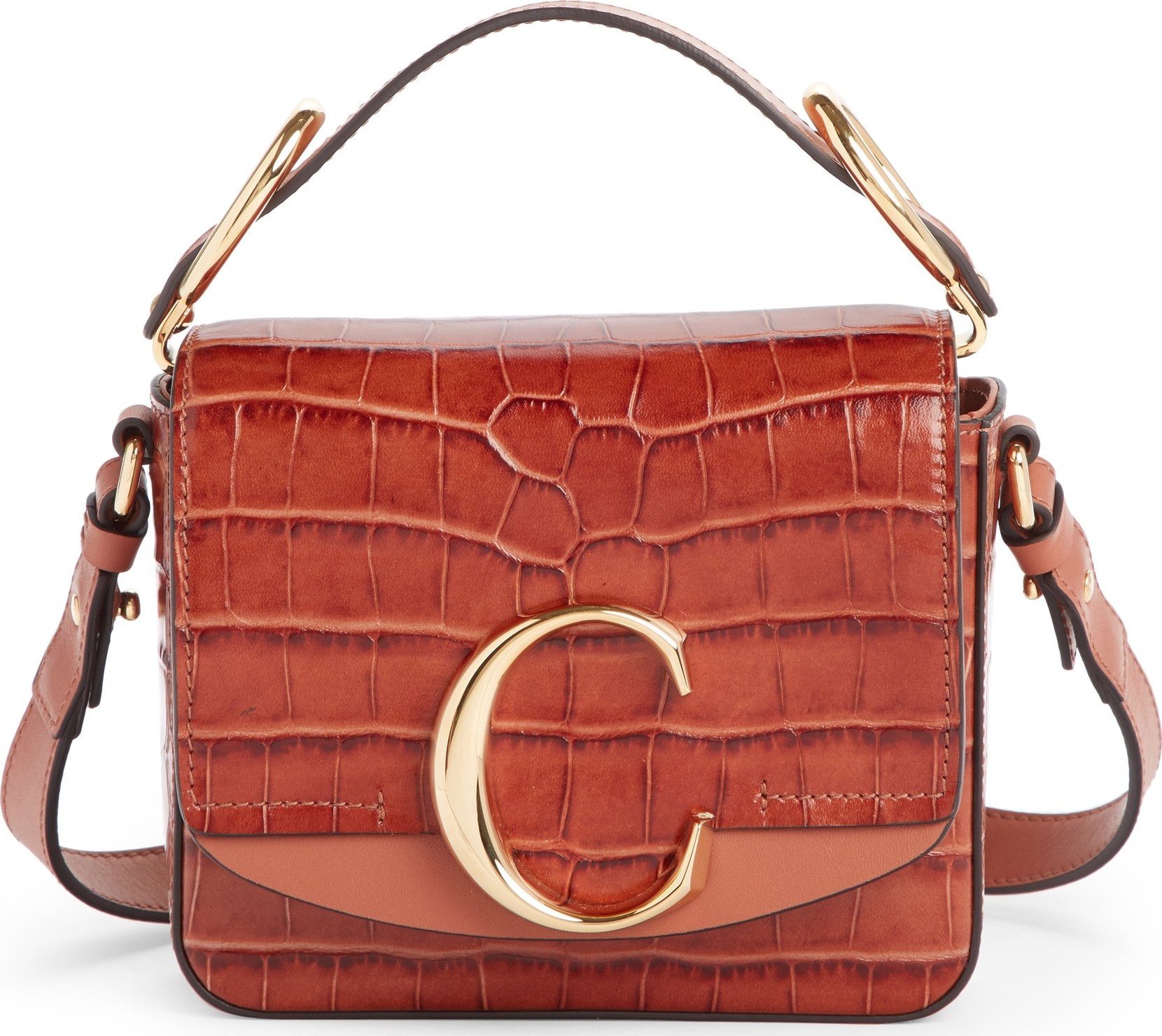 Chloe Mini C Croc Embossed Leather Satchel