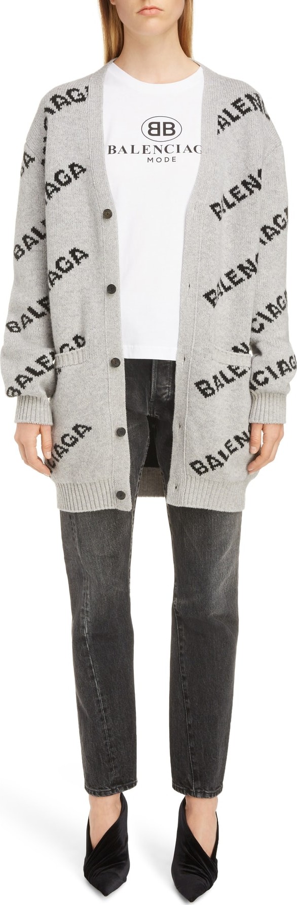 Balenciaga Logo Jacquard Wool Blend Cardigan