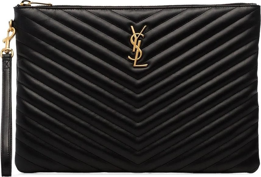 Saint Laurent black quilted leather clutch bag